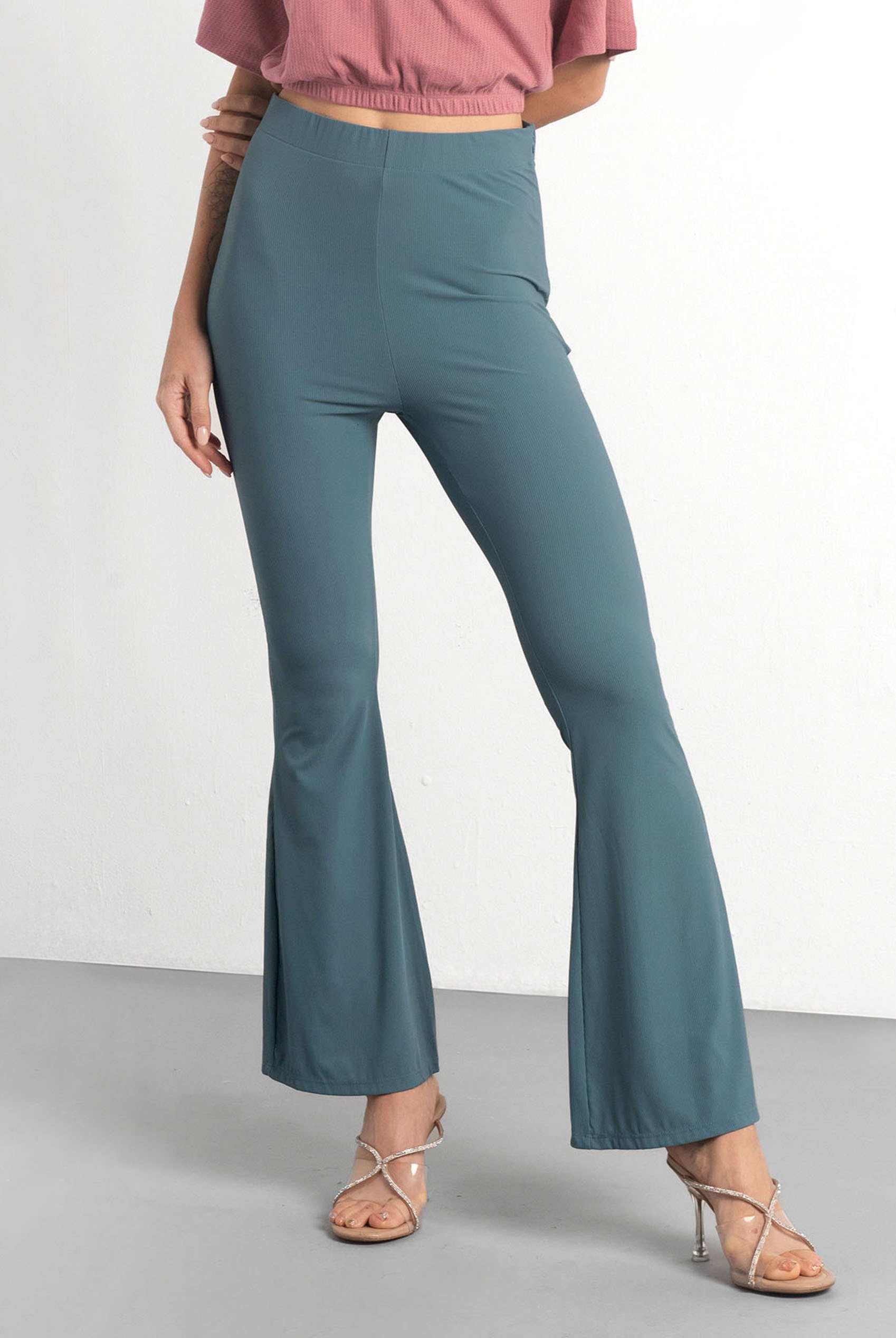 Women's Supper Stretch Zip Details Flare Leggings