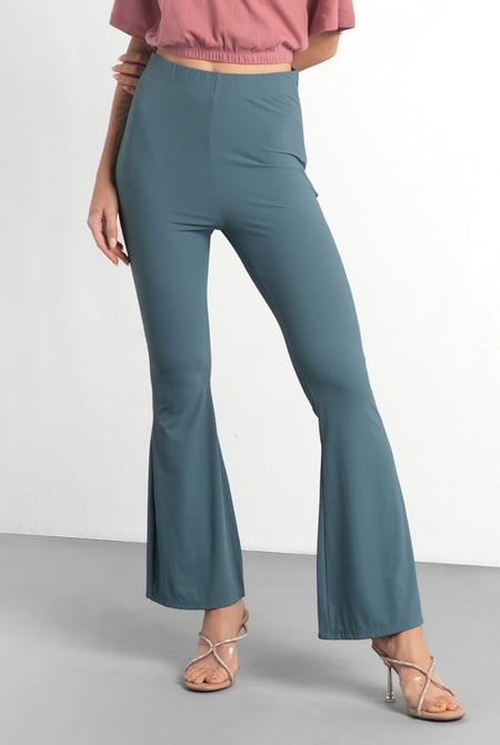 Women's Blue Supper Stretch Zip Details Flare Leggings