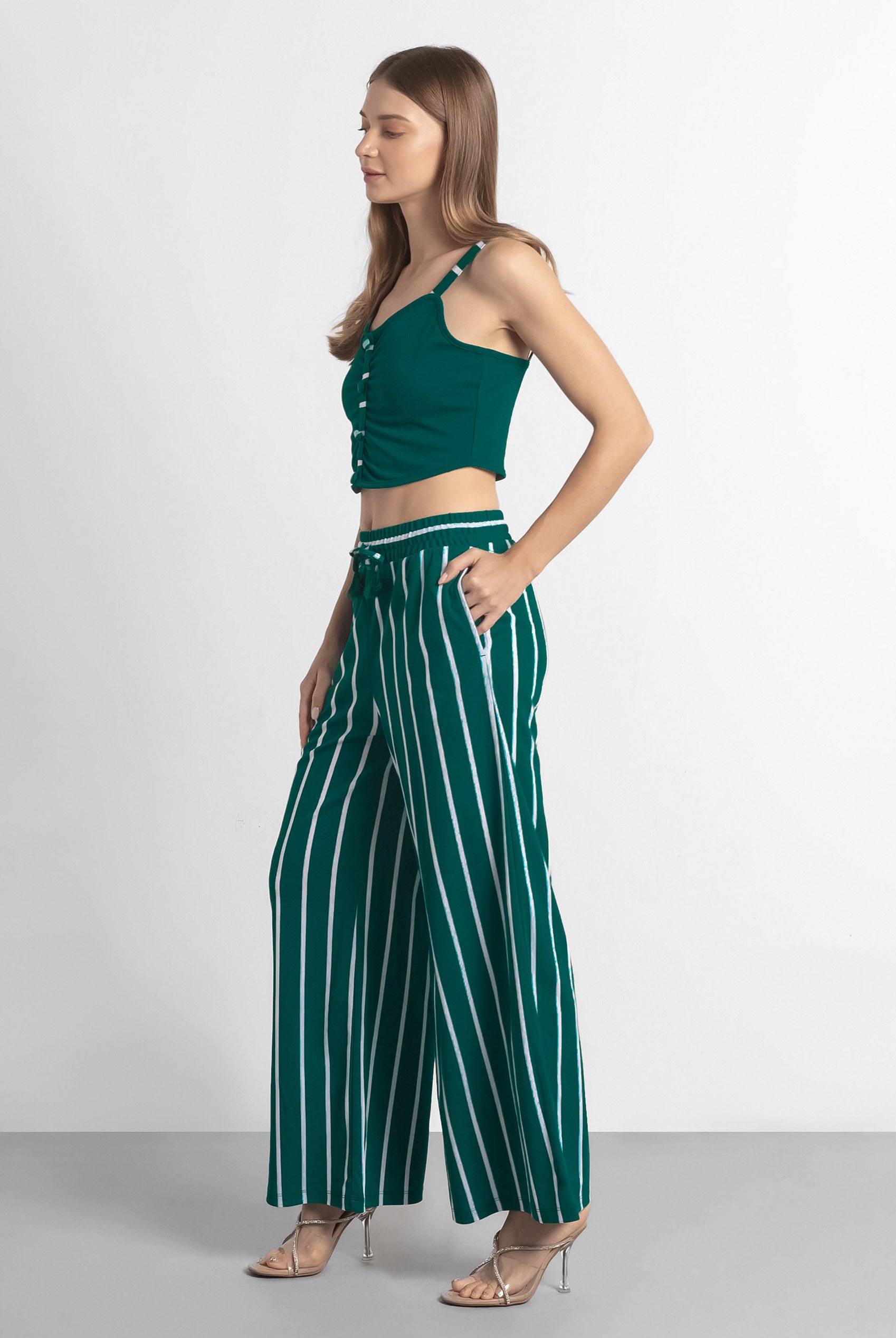 Striped Flare pant with Strappy Top Set
