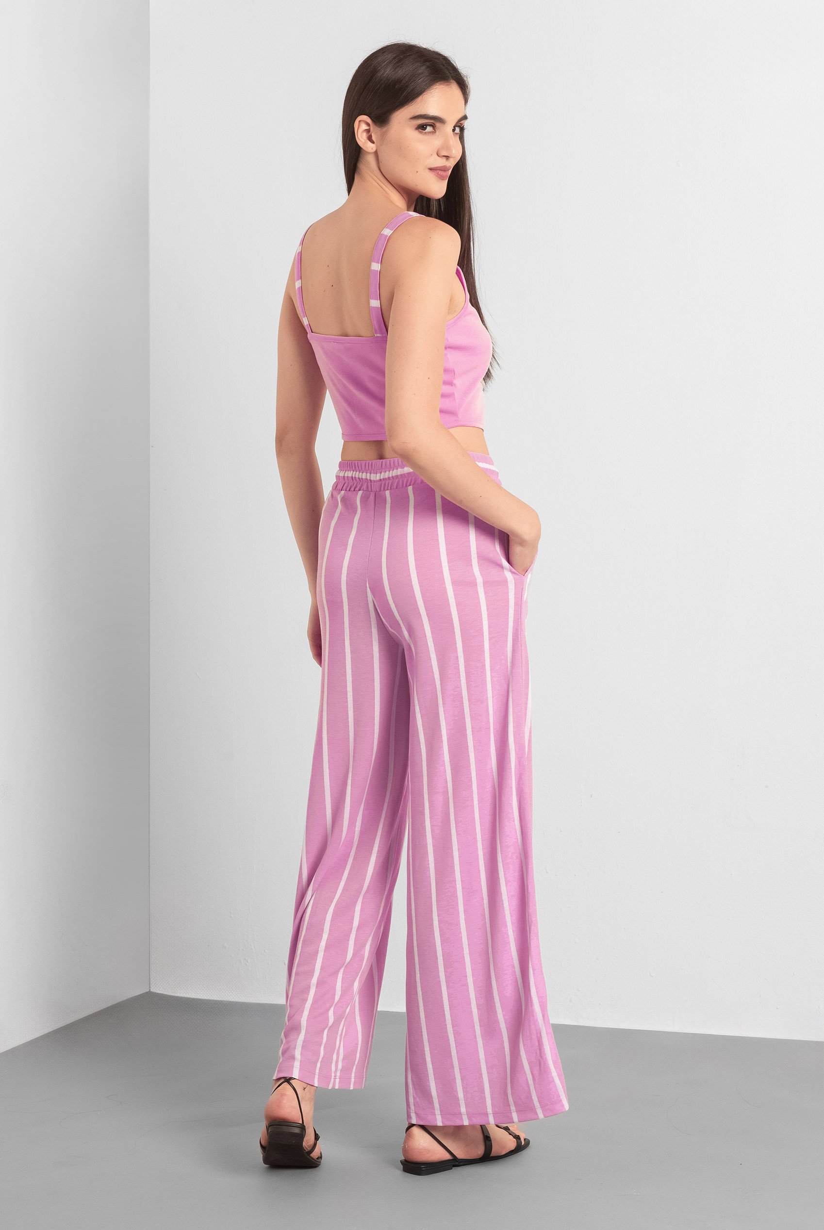 Striped Flare pant with Strappy Top Set