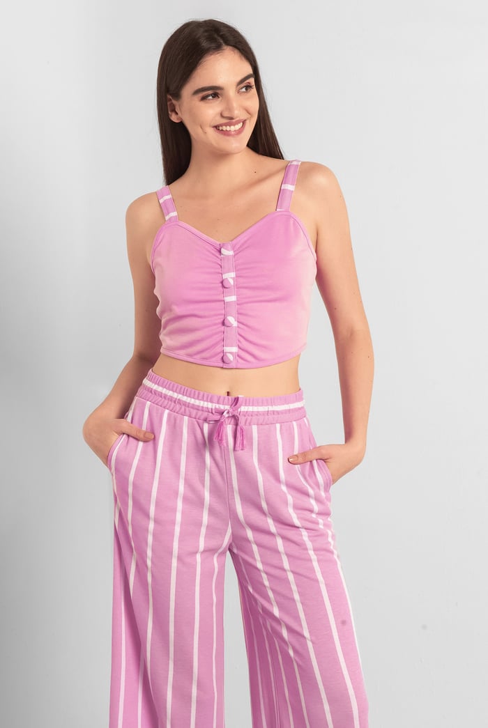 Striped Flare pant with Strappy Top Set