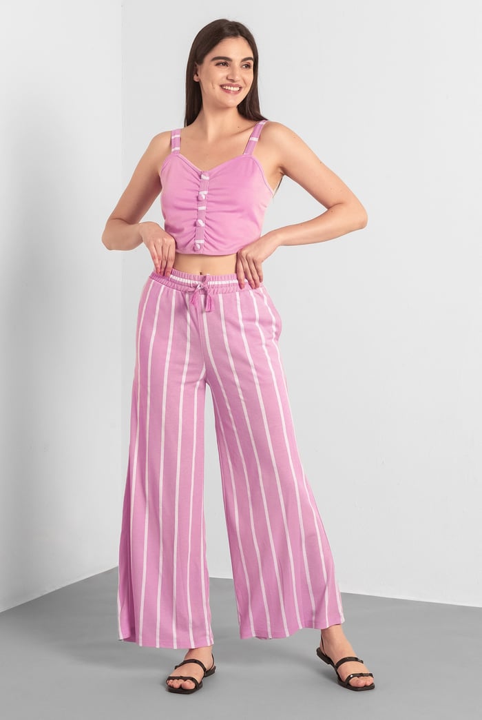 Striped Flare pant with Strappy Top Set
