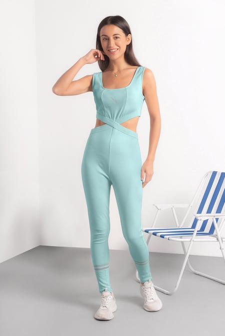 Green Reflective Print Bodycon Active Jumpsuit