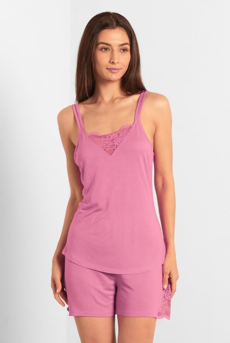 Red Shoulder Straps Lace Up Cami Set