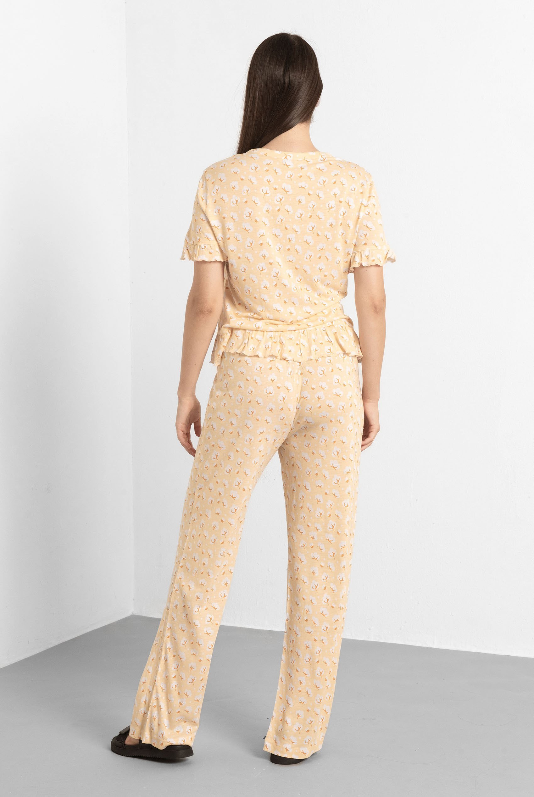 Short Ruffle Sleeve Cotton Printed Pyjamas Set