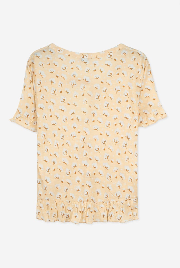 Short Ruffle Sleeve Cotton Printed Pyjamas Set