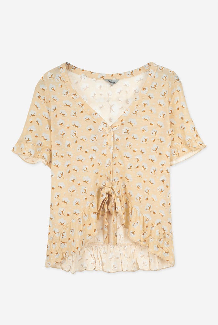 Short Ruffle Sleeve Cotton Printed Pyjamas Set