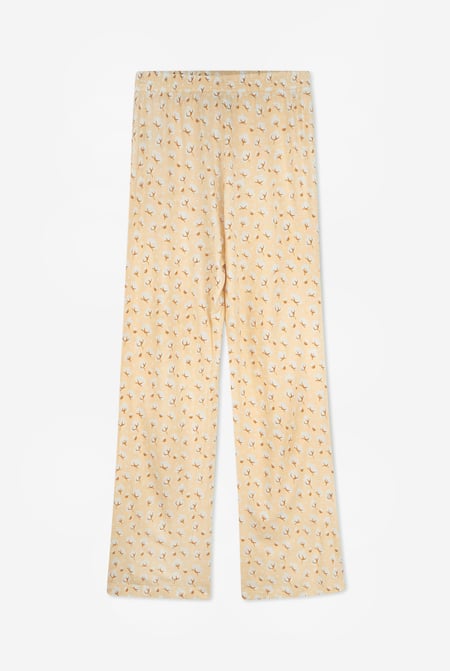 Cream Short Ruffle Sleeve Cotton Printed Pyjamas Set