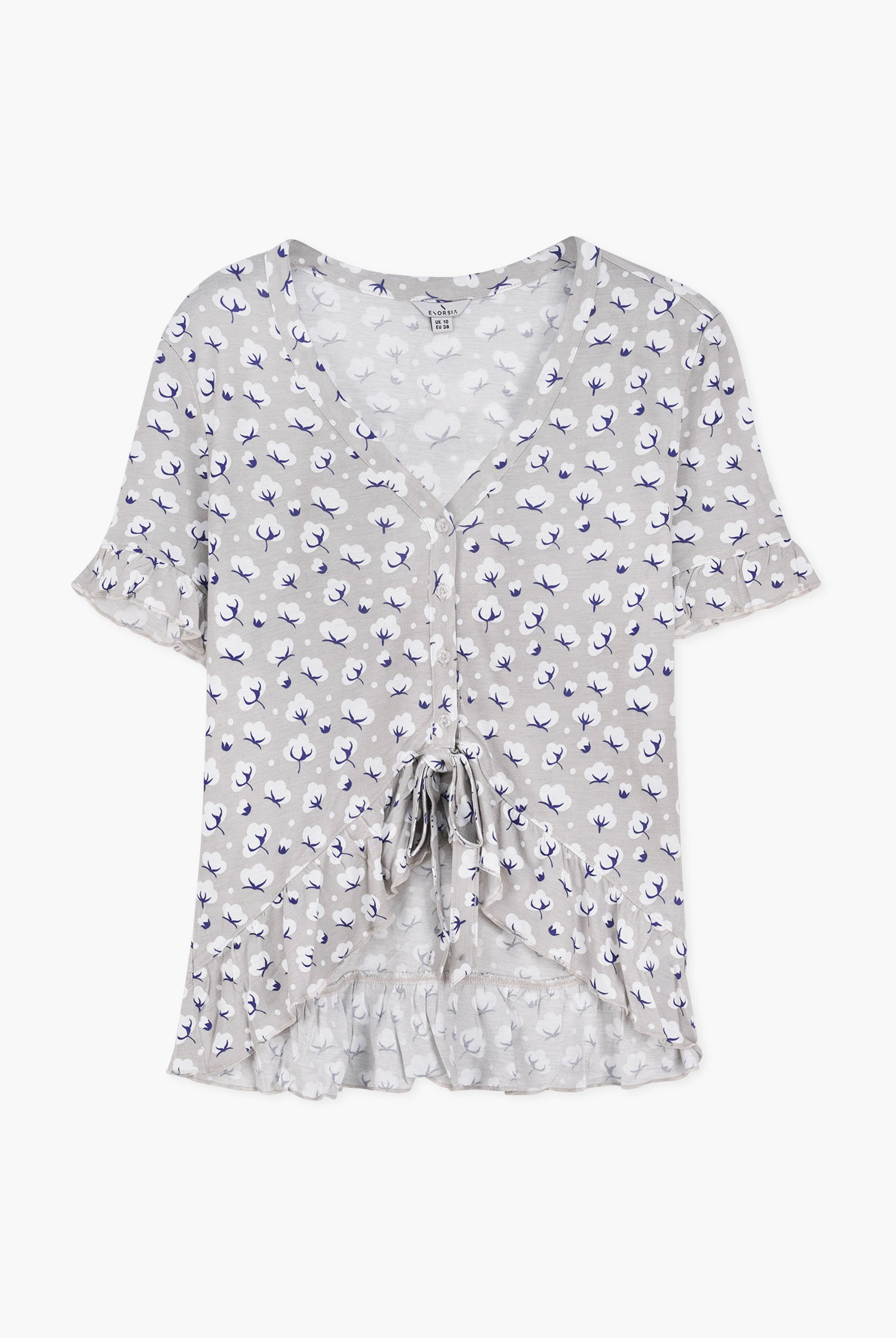Short Ruffle Sleeve Cotton Printed Pyjamas Set