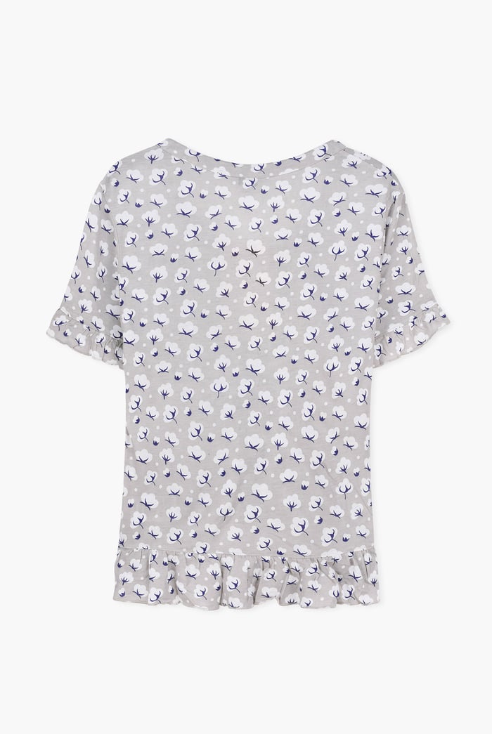 Short Ruffle Sleeve Cotton Printed Pyjamas Set