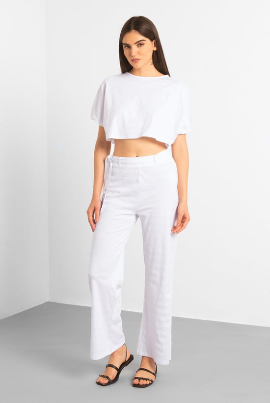 Wide Trouser And Crop Blouson Sleeve Top Set