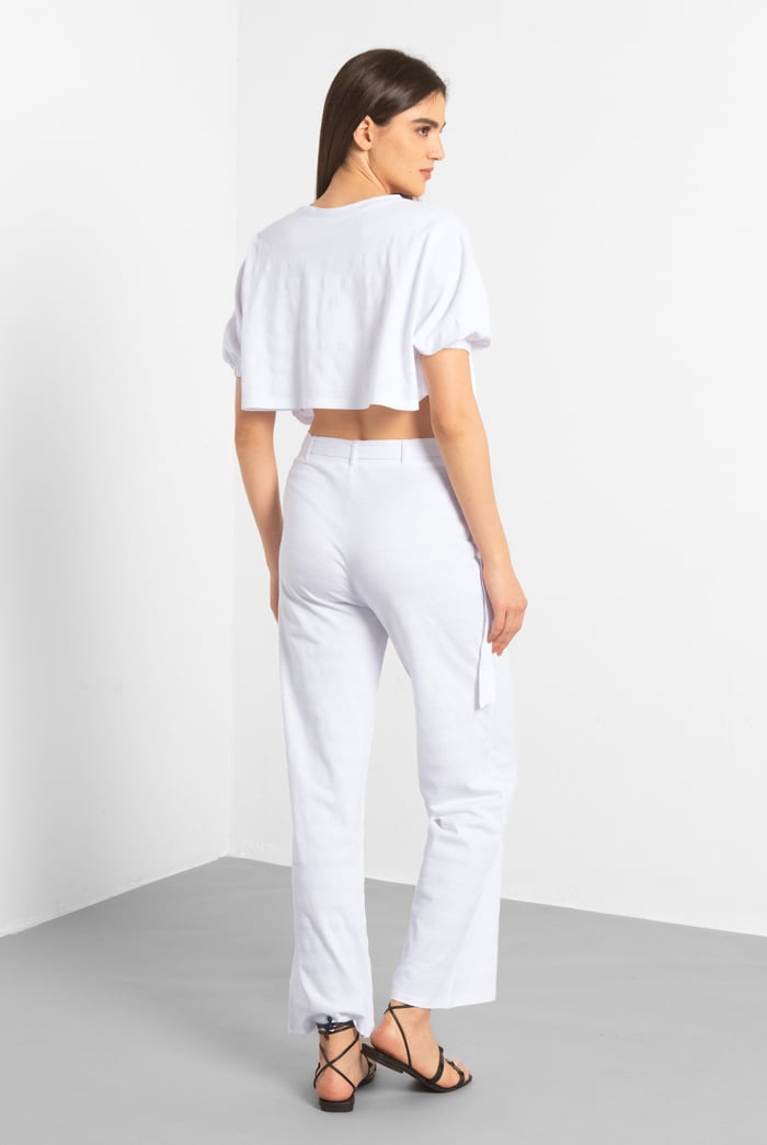 Wide Trouser And Crop Blouson Sleeve Top Set