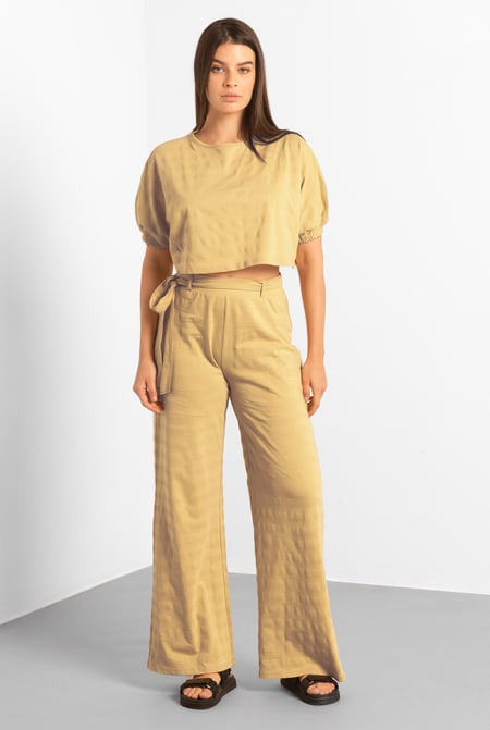 White Wide Trouser And Crop Blouson Sleeve Top Set