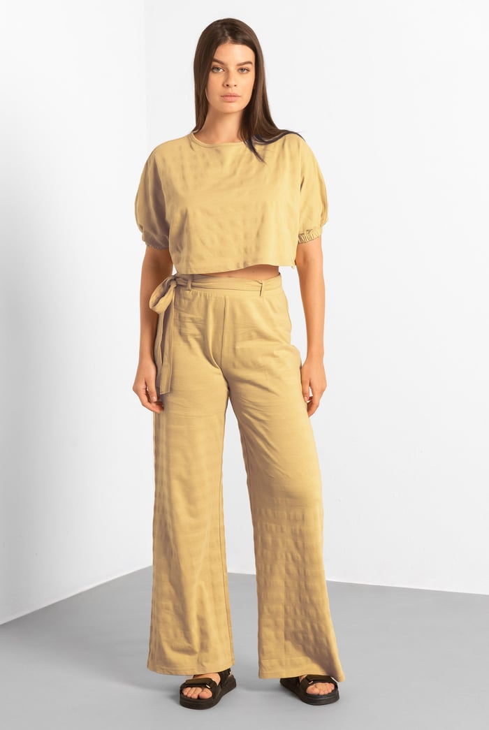 Wide Trouser And Crop Blouson Sleeve Top Set