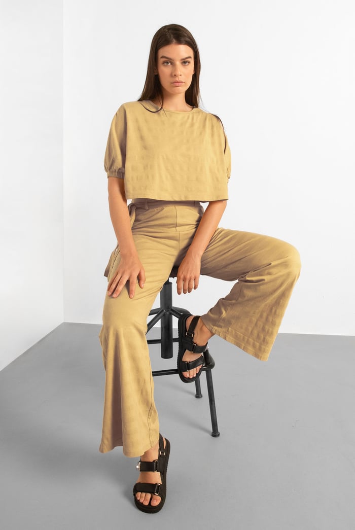 Wide Trouser And Crop Blouson Sleeve Top Set