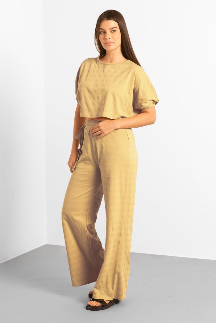 Wide Trouser And Crop Blouson Sleeve Top Set