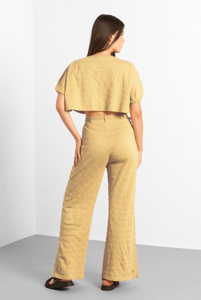 Wide Trouser And Crop Blouson Sleeve Top Set