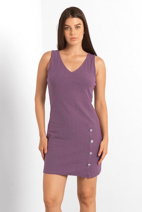 Womens Sleeveless Button Detail Mini Dress
