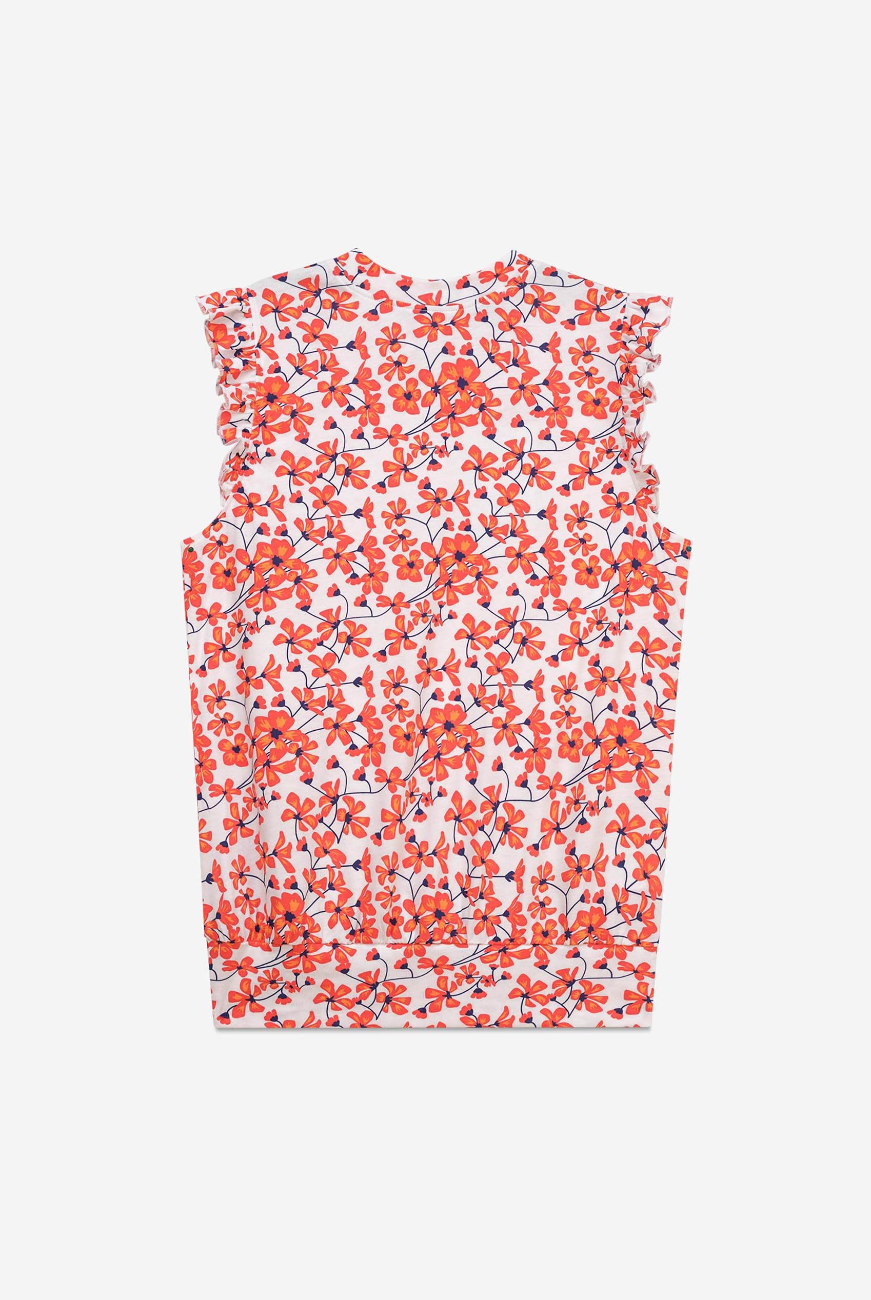 Floral Printed Smocked Hem Frill Top