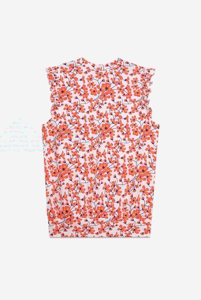 Floral Printed Smocked Hem Frill Top