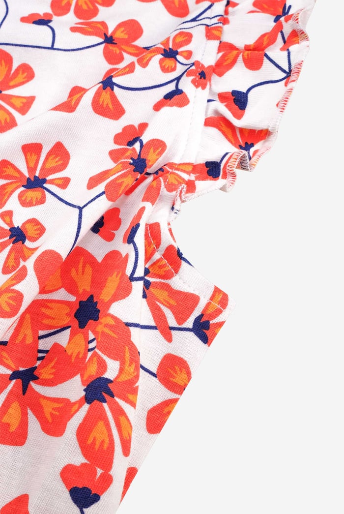 Floral Printed Smocked Hem Frill Top