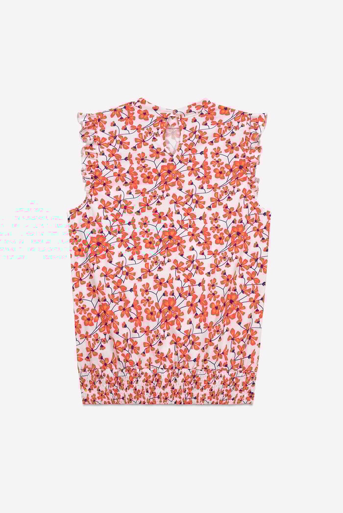 Floral Printed Smocked Hem Frill Top