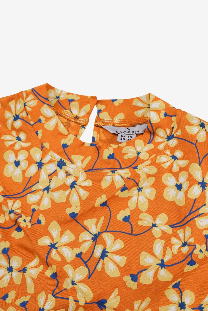 Floral Printed Smocked Hem Frill Top