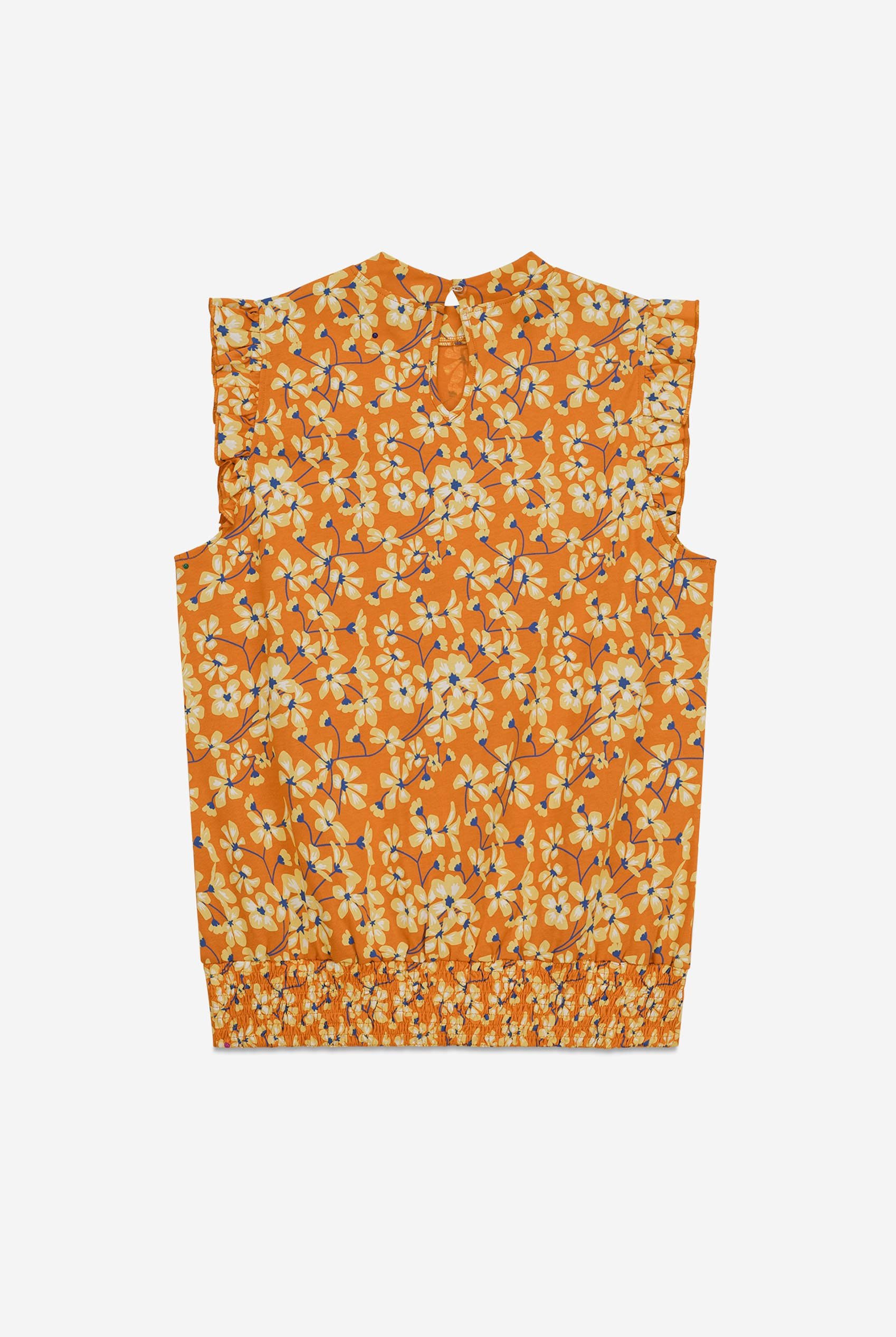 Floral Printed Smocked Hem Frill Top
