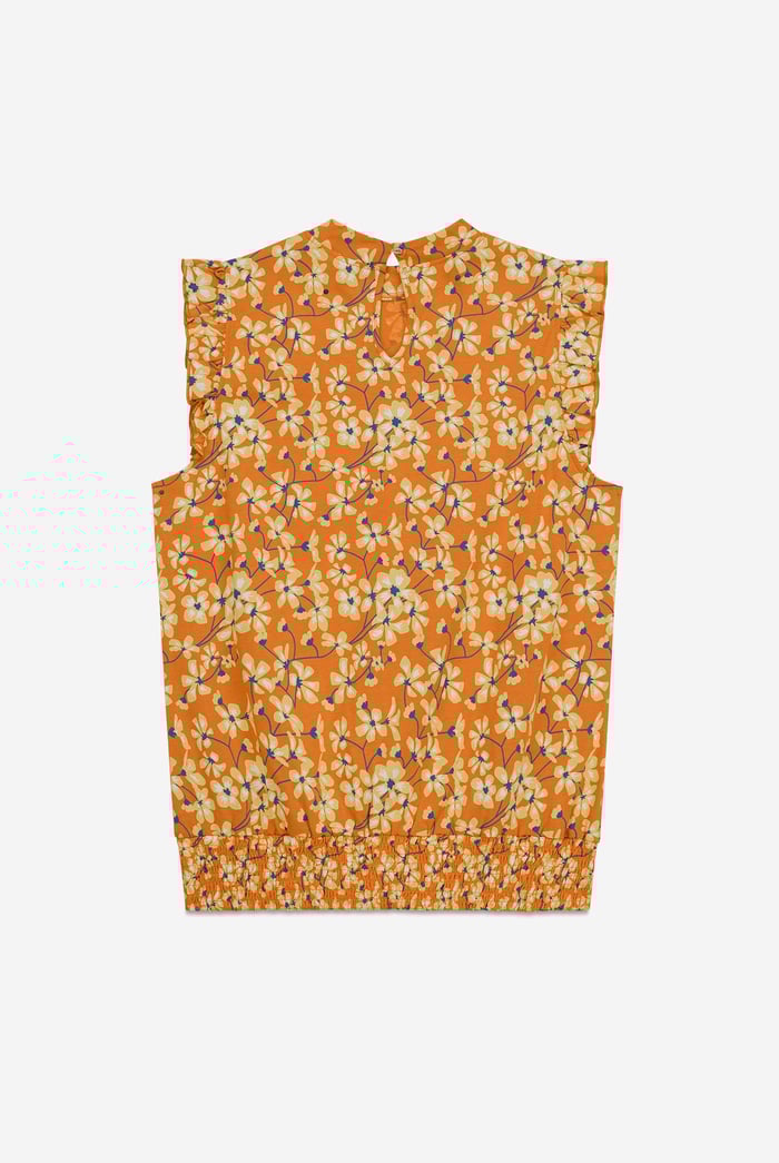 Floral Printed Smocked Hem Frill Top