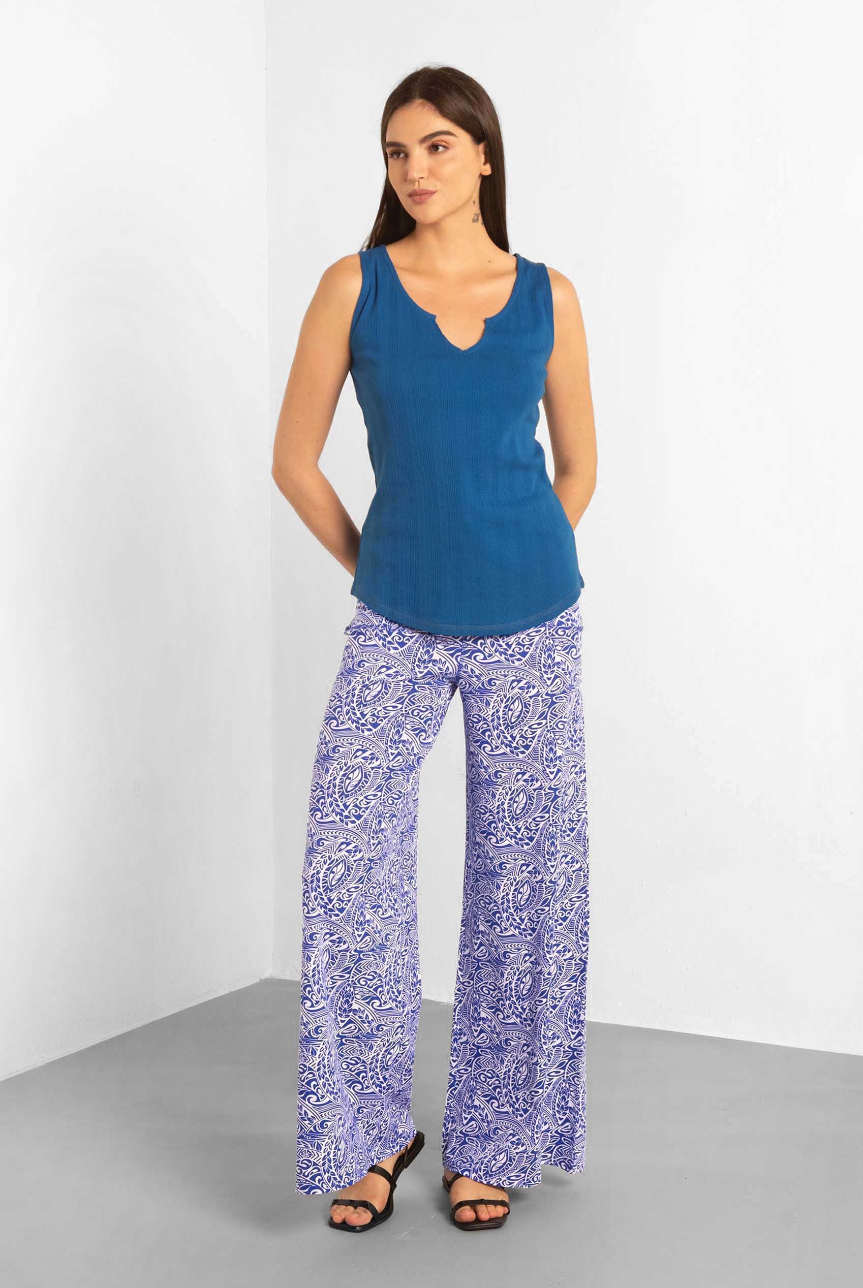 Womens Paisley Printed Wide Leg Trouser