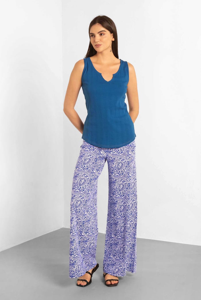 Womens Paisley Printed Wide Leg Trouser