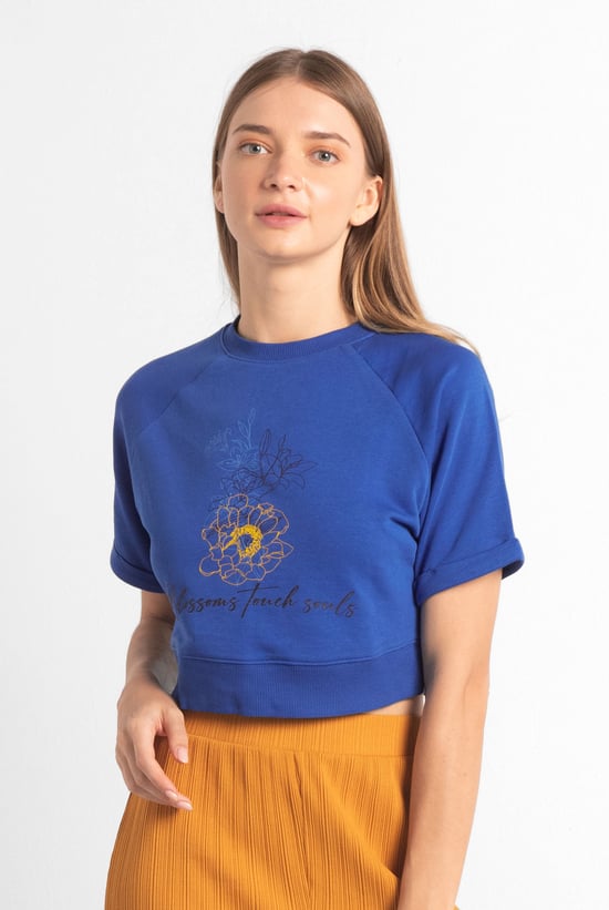 Womens Blossom Print Cropped Sweatshirt