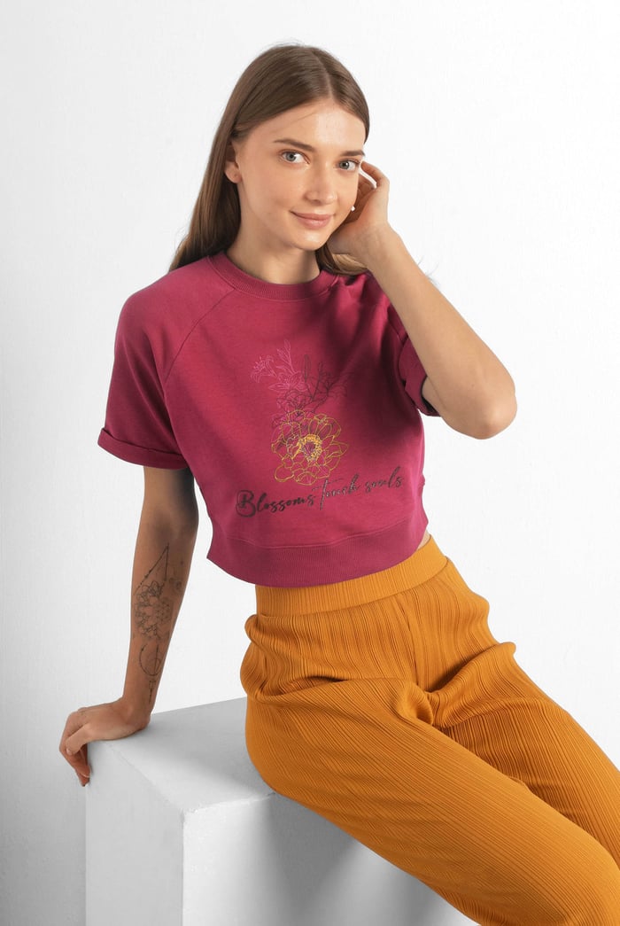 Womens Blossom Print Cropped Sweatshirt