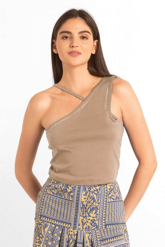 Solid ​Knitted Asymmetrical Tank Top