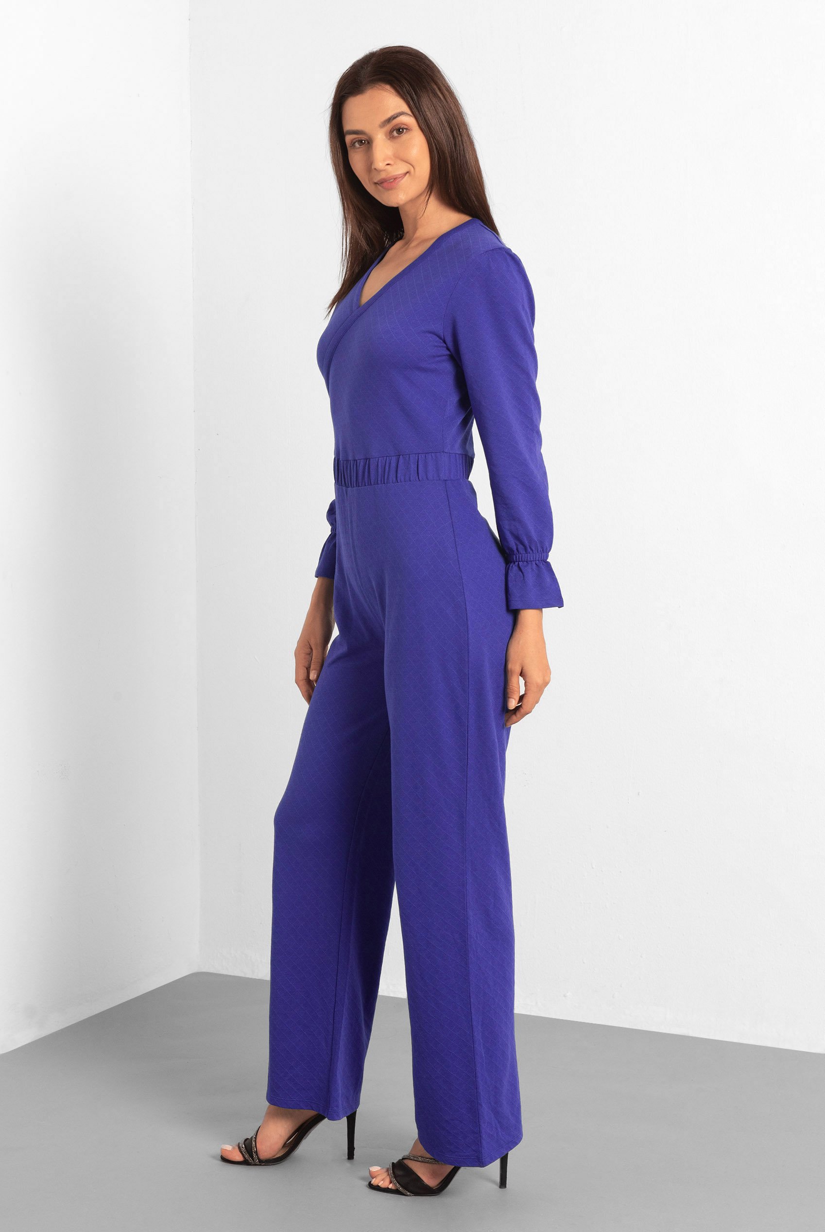 Women Long Sleeve Wrap Jumpsuit