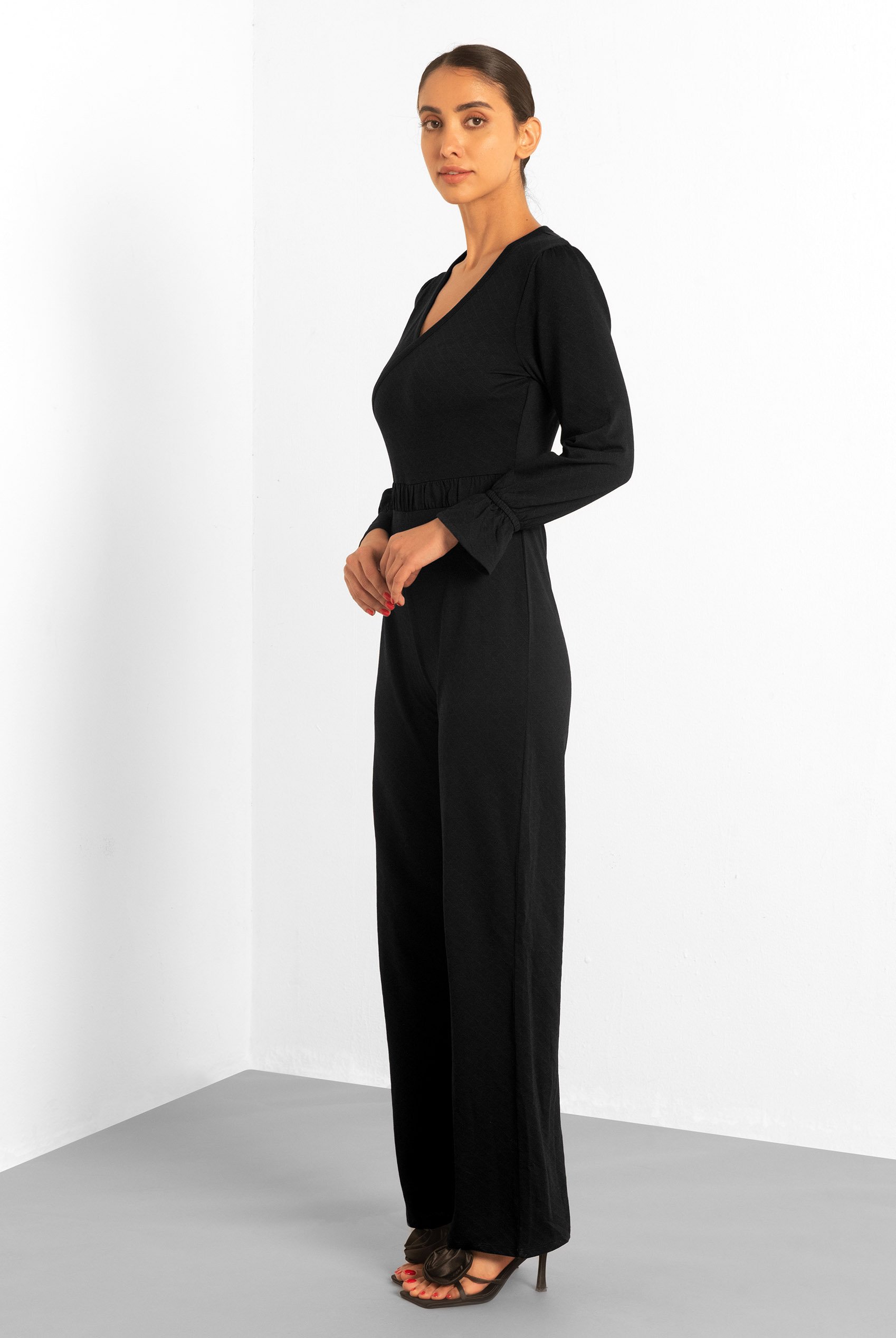 Women Long Sleeve Wrap Jumpsuit