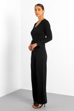 Women Long Sleeve Wrap Jumpsuit
