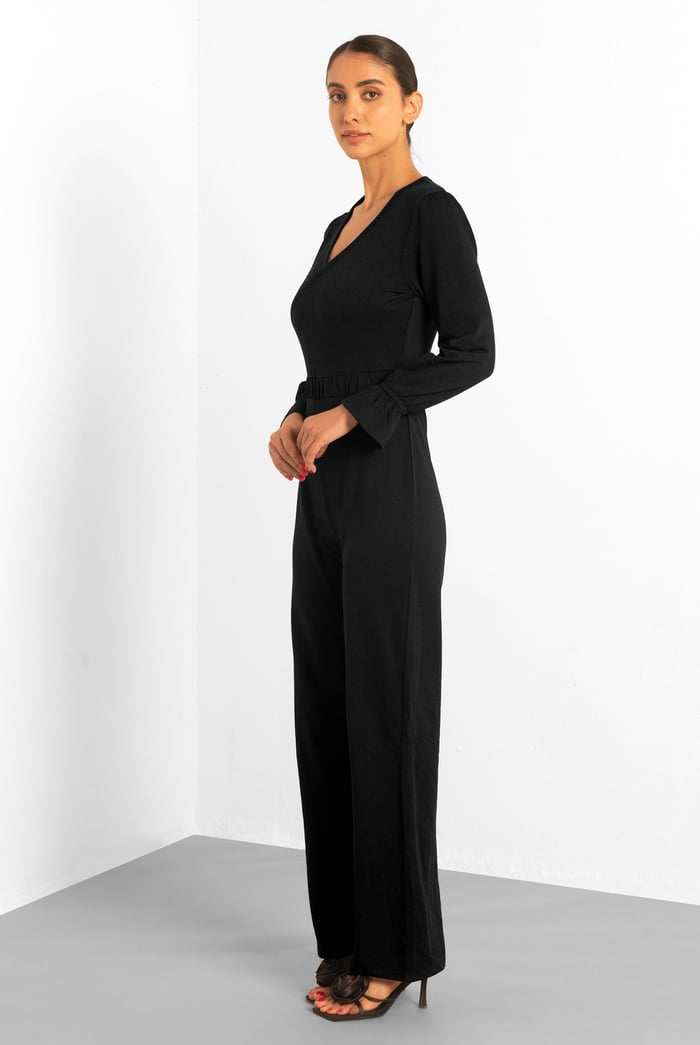 Women Long Sleeve Wrap Jumpsuit