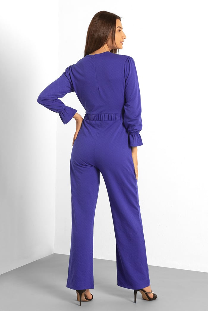 Women Long Sleeve Wrap Jumpsuit