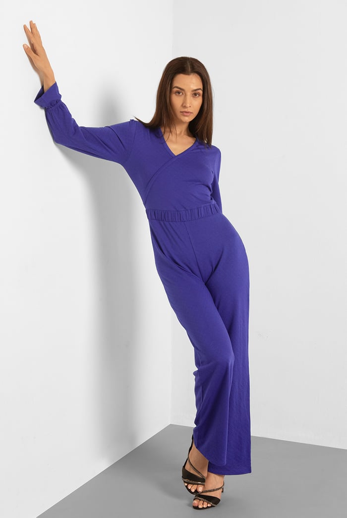 Women Long Sleeve Wrap Jumpsuit