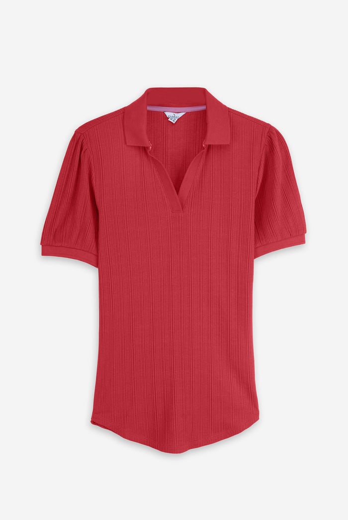 Womens Puff Sleeve V-Neck Polo Shirt