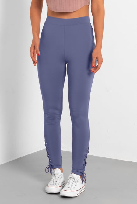 Women's Blue Draw cord Detailed Hem Slim Leggings