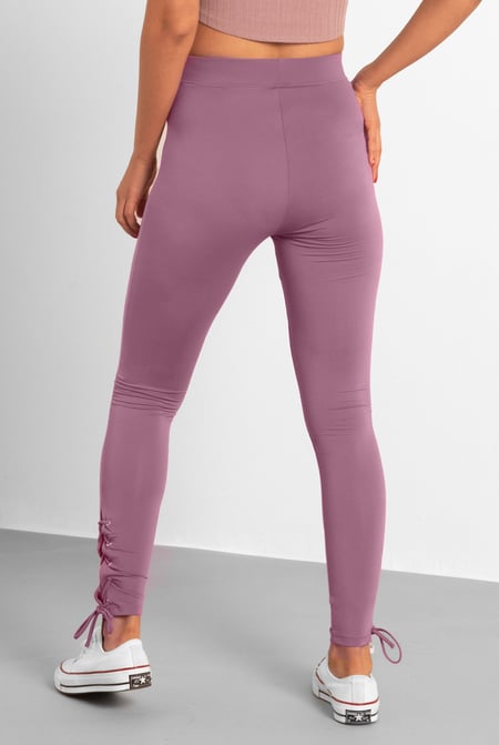 Women's Purple Draw cord Detailed Hem Slim Leggings