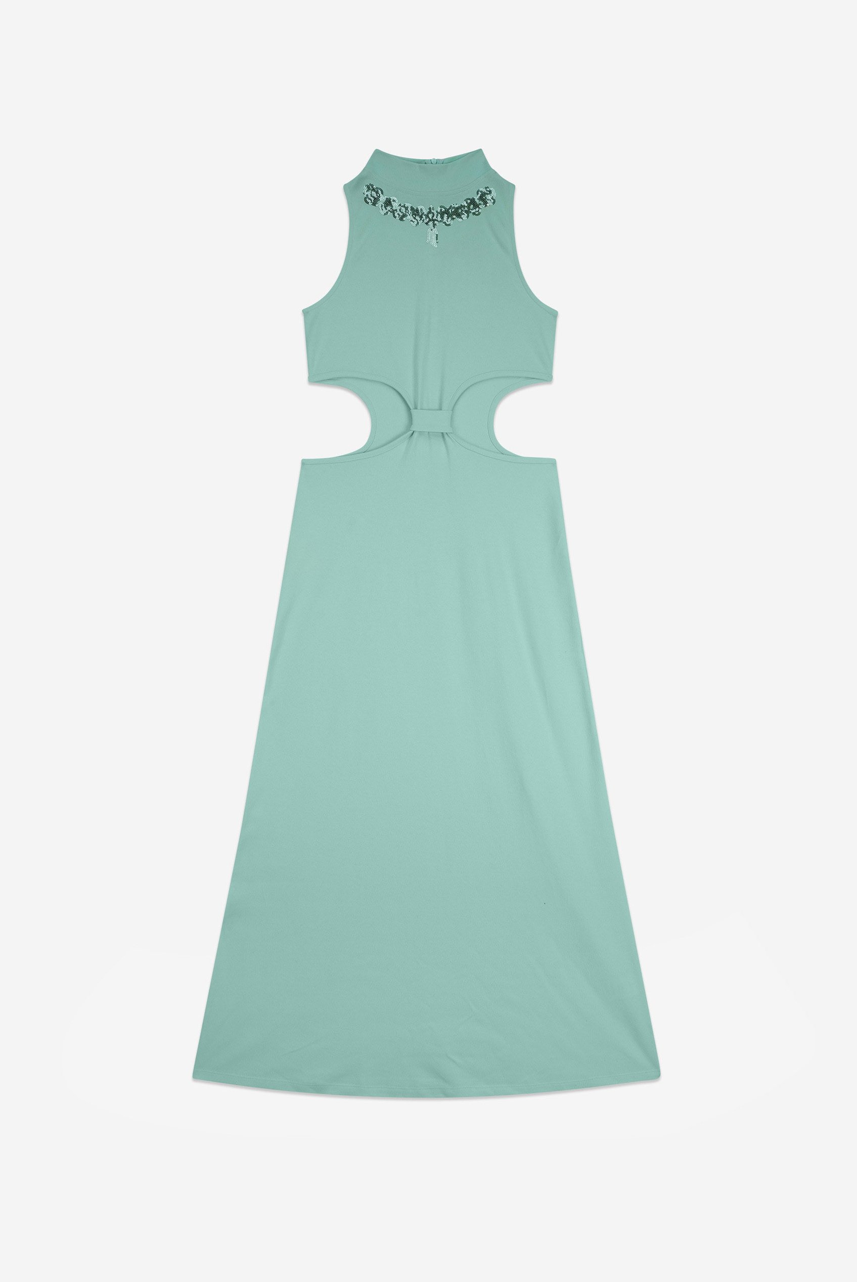 Sequin Embroidered Cut Out Waist Maxi Dress