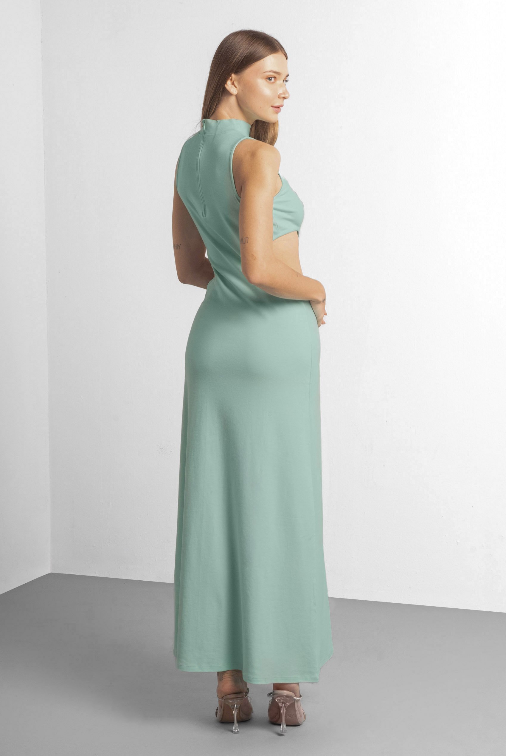 Sequin Embroidered Cut Out Waist Maxi Dress