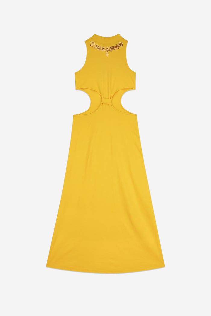 Sequin Embroidered Cut Out Waist Maxi Dress