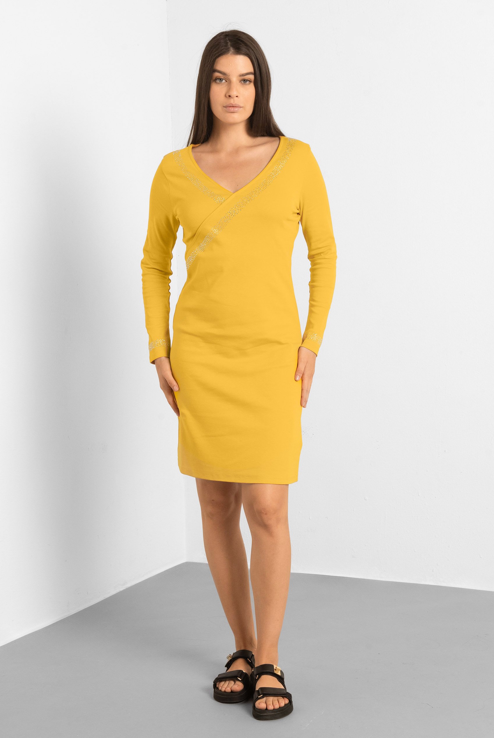 Womens Full Sleeve Embroidered Wrap Dress