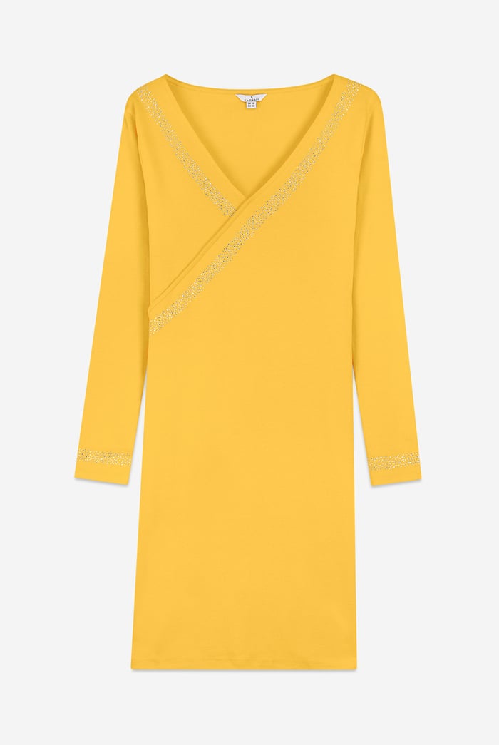 Womens Full Sleeve Embroidered Wrap Dress