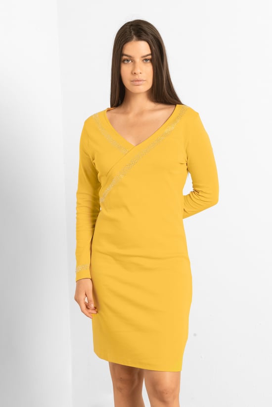 Womens Full Sleeve Embroidered Wrap Dress