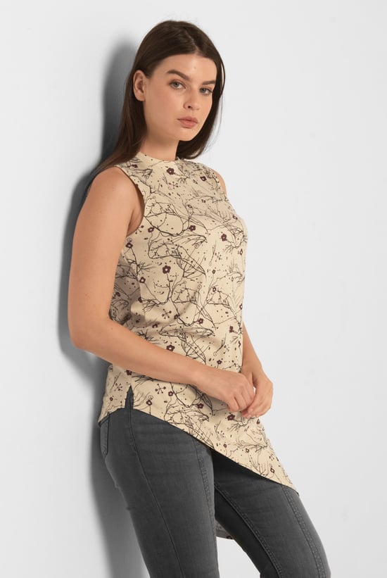 Asymmetric Hem Sleeveless Printed Top
